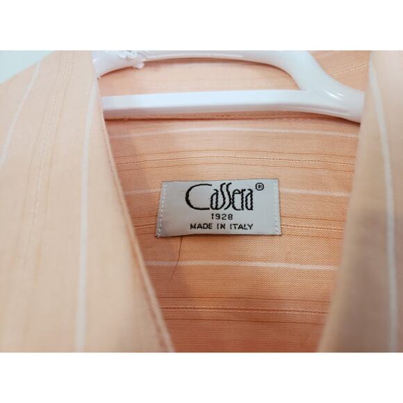 (N) Cassera Men's Shirt Italy Size 41 Stripe Long Sleeve Semi Sheer Orange - Picture 4 of 10